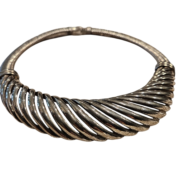 Givenchy Necklace Chunky Silver Choker Necklace 80s Vintage Givenchy - Picture 2 of 15